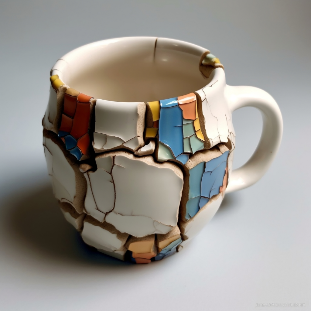 Broken ceramic coffee cup mug