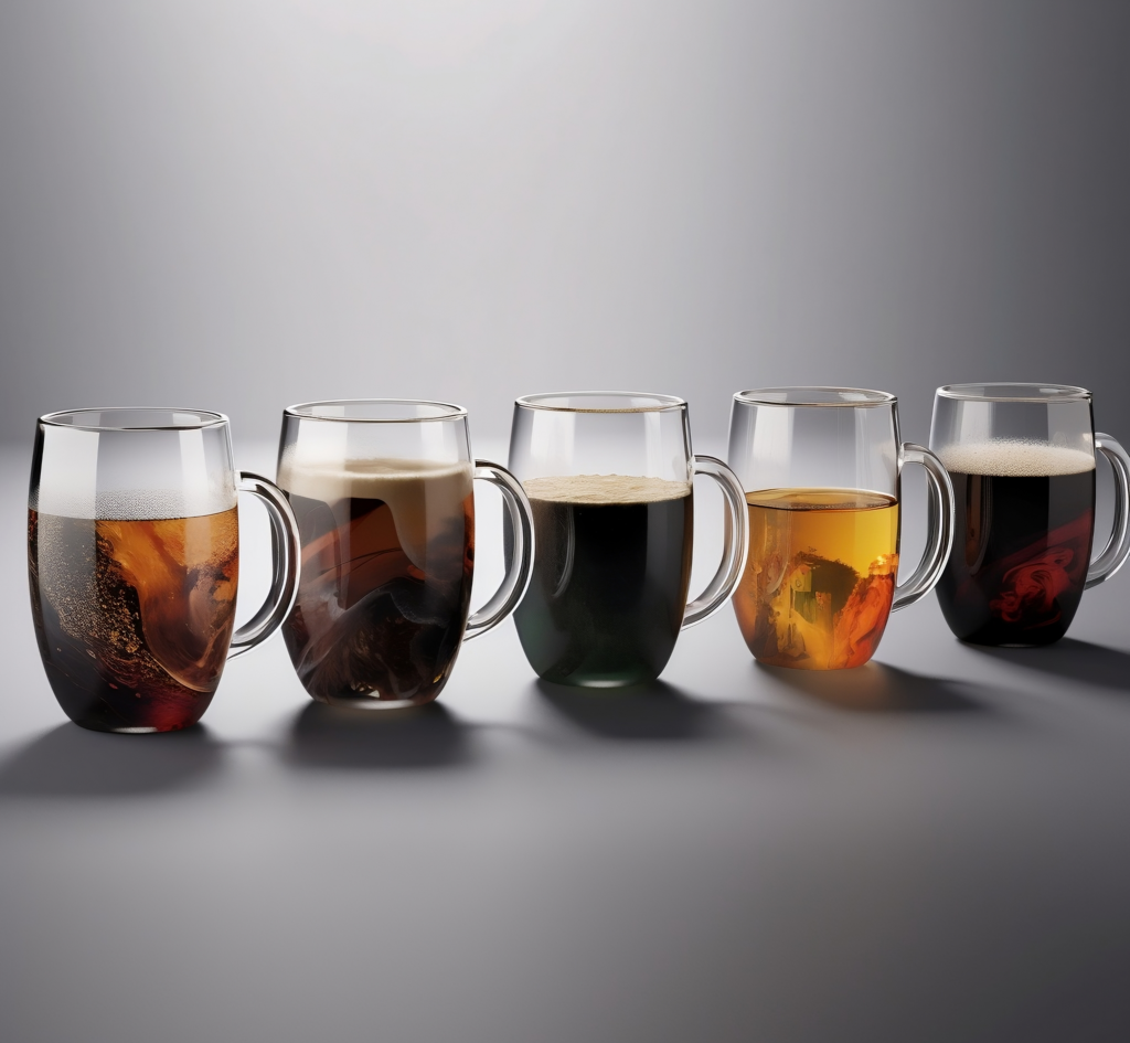 different glass coffee mugs