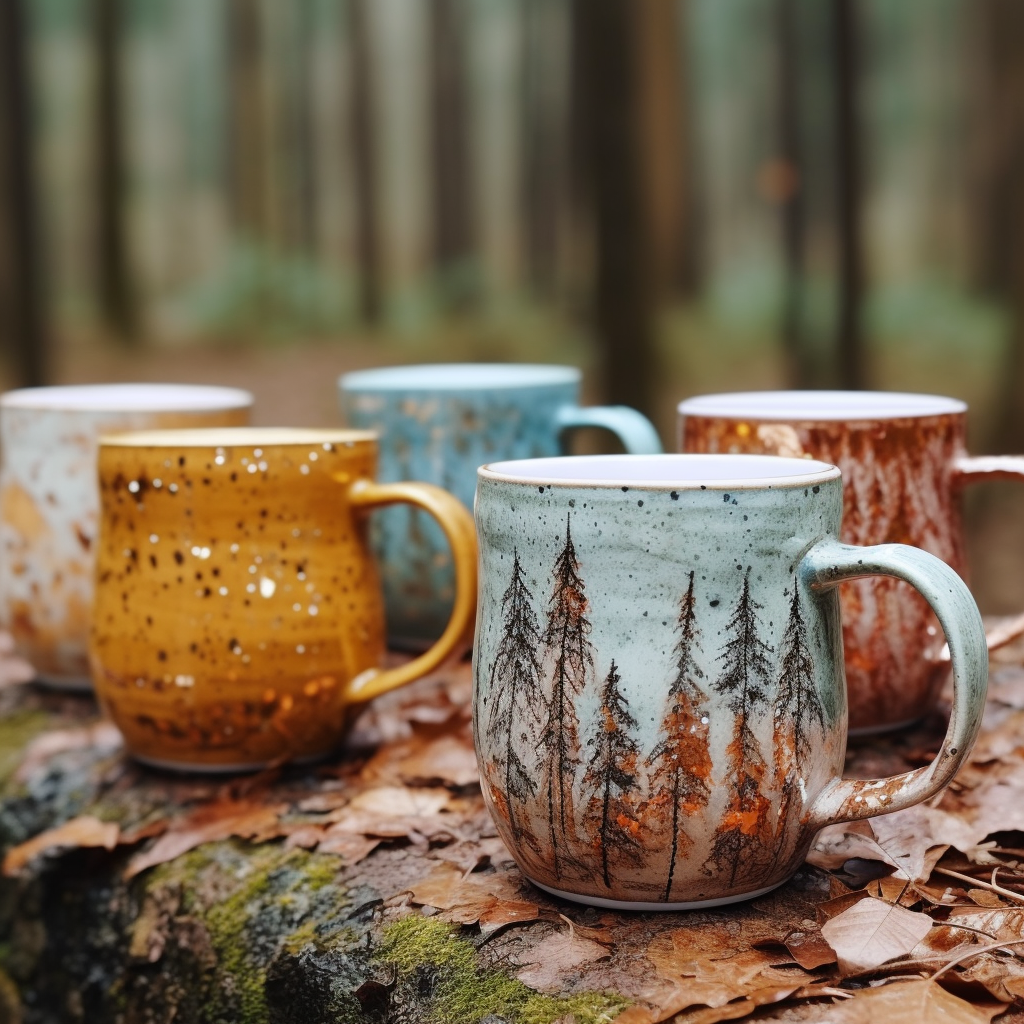 ceramic coffee mugs in nature