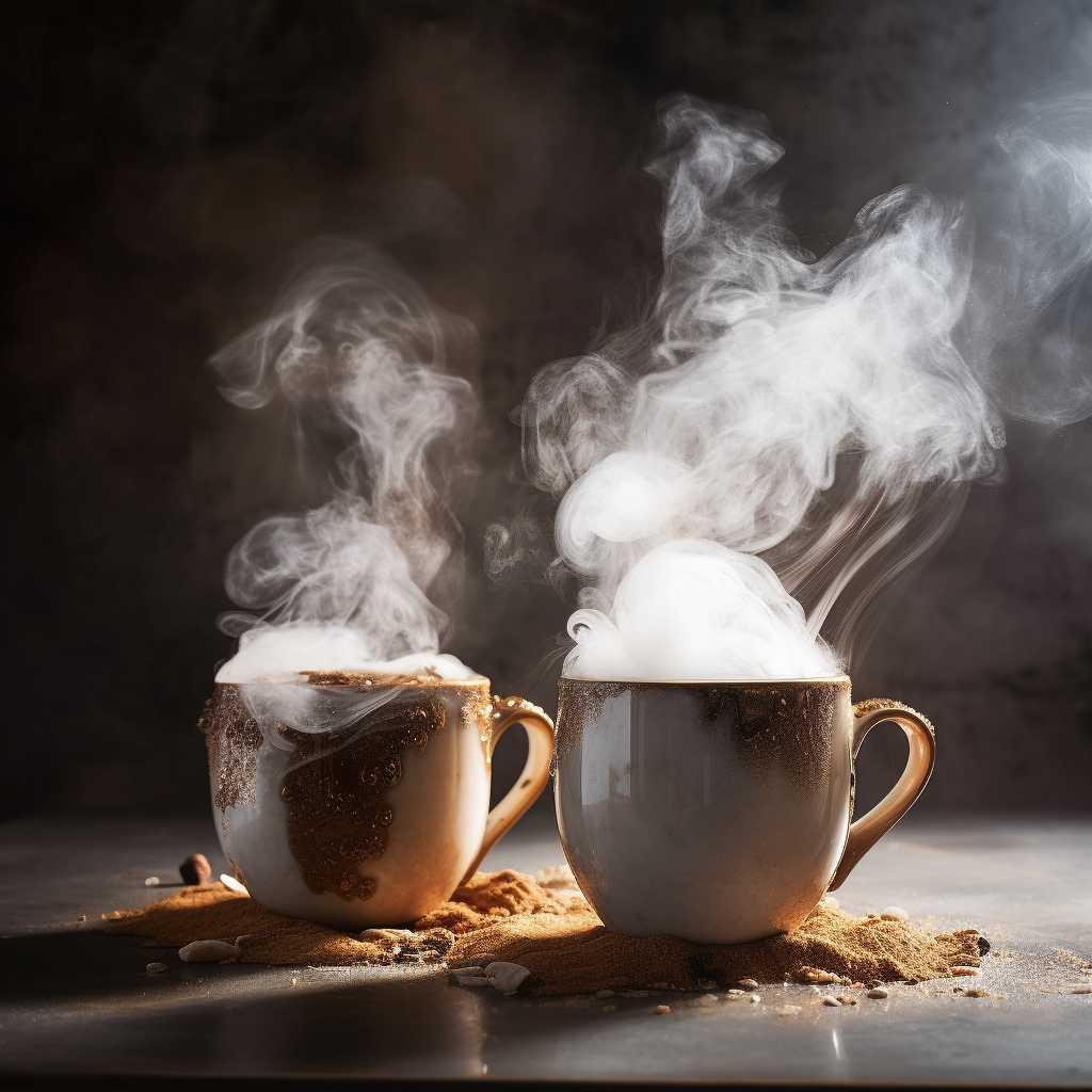 Ceramic mug with boiling hot coffee