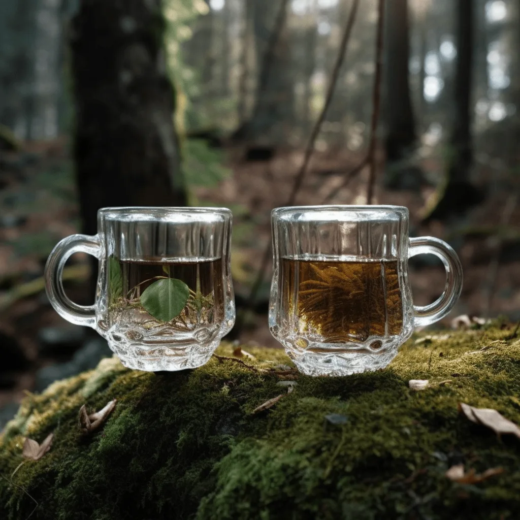 glass coffee mugs in the forest