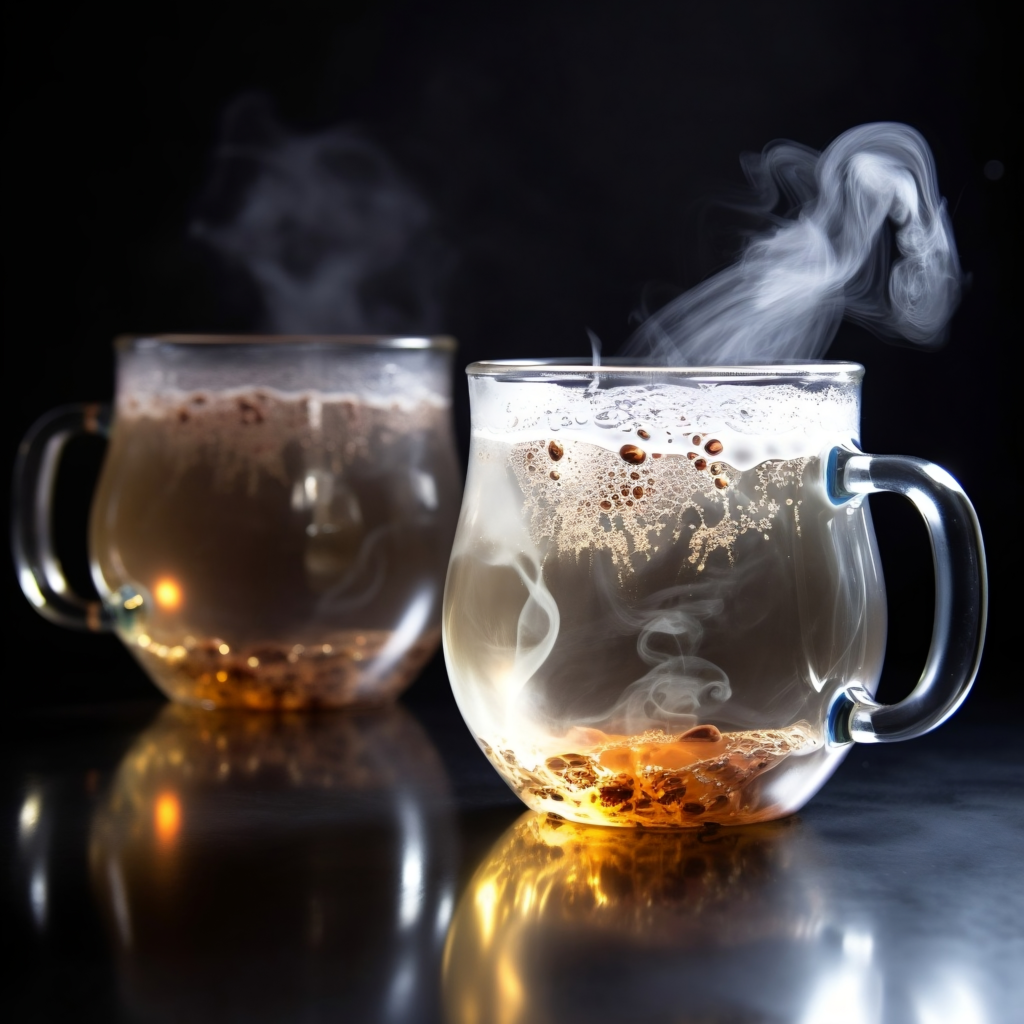 dirty glass coffee mug with steam coming out