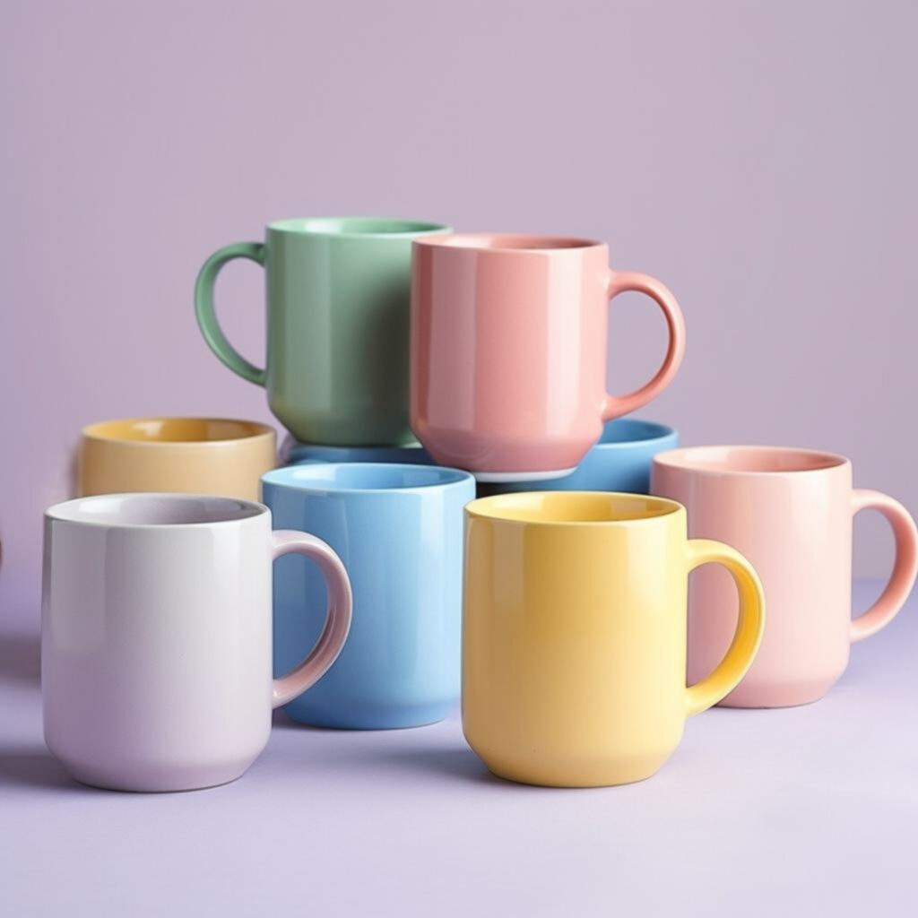 ceramic mugs in pastel with purple background